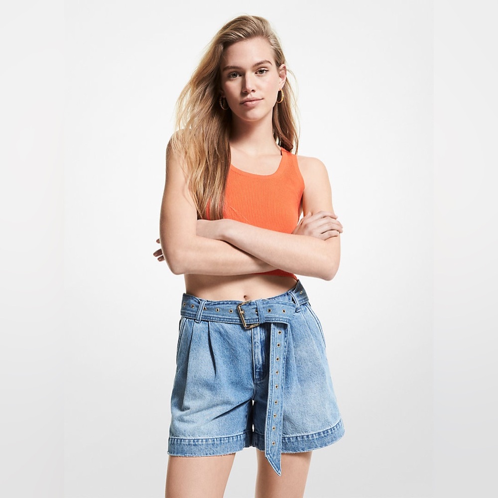 Michael Kors Light Wash Denim Paperbag Shorts with Belt